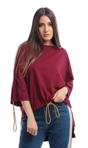 54020 Drawstring Solid Burgundy Tee