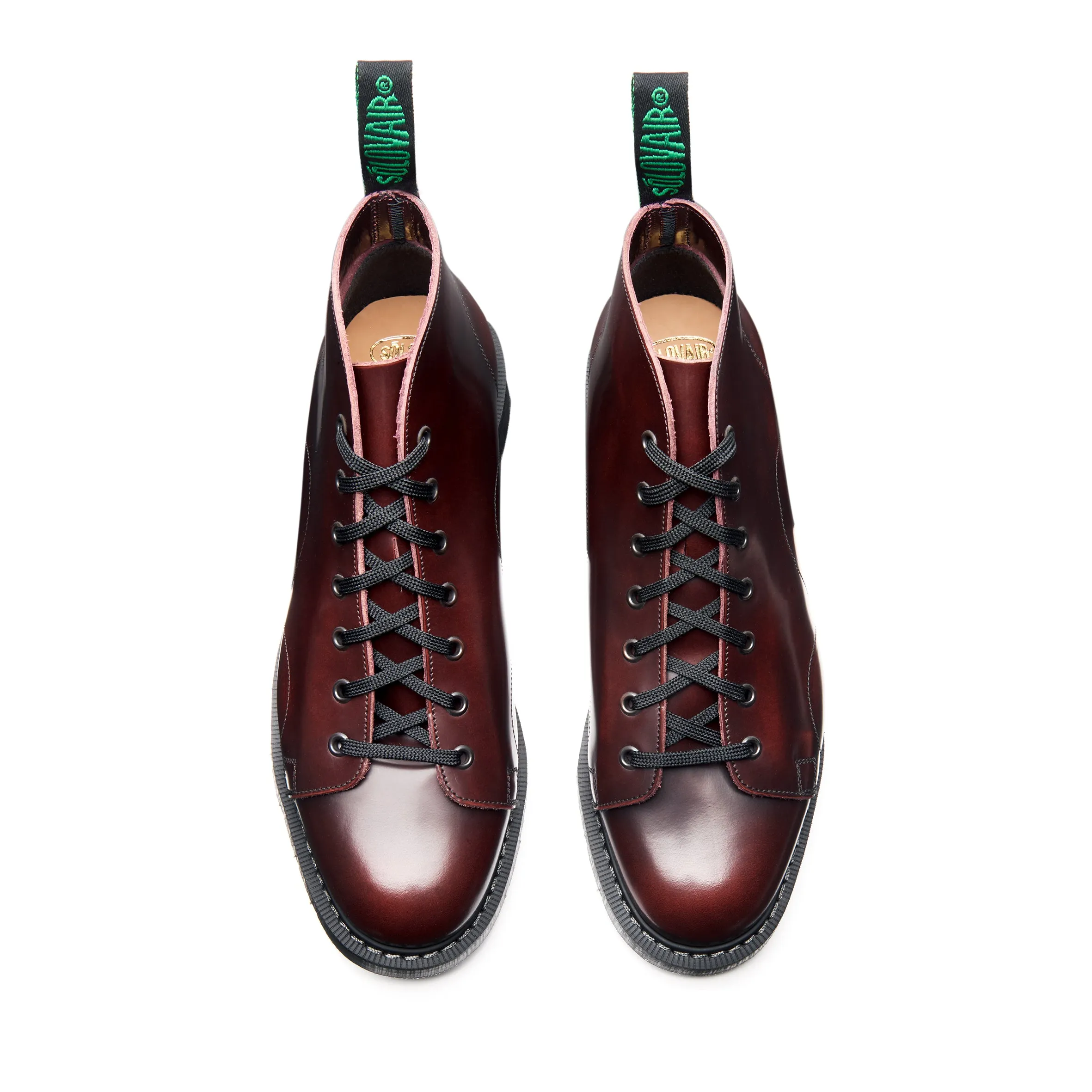 7 Eye Monkey Boot - Burgundy Rub Off Hi Shine Solovair Original Sole Smoke