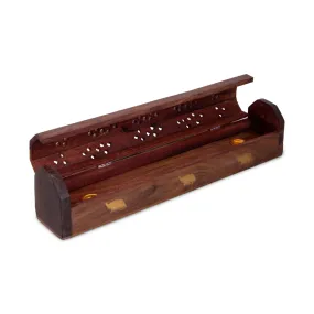 Agarbathi Stand - 2 x 12 Inches | Elephant Inlaid Design Dhoop Dhani/ Wooden Design Incense Holder for Pooja