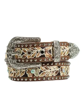 Angel Ranch D140003202 Womens Floral Stitch Crystal Studs Belt Brown