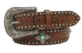 Angel Ranch Western Belt Womens Aztec Print Cross Conchos