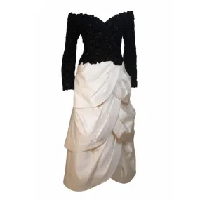 ARNOLD SCAASI Black Velvet Floral Design Gown Size 12-14