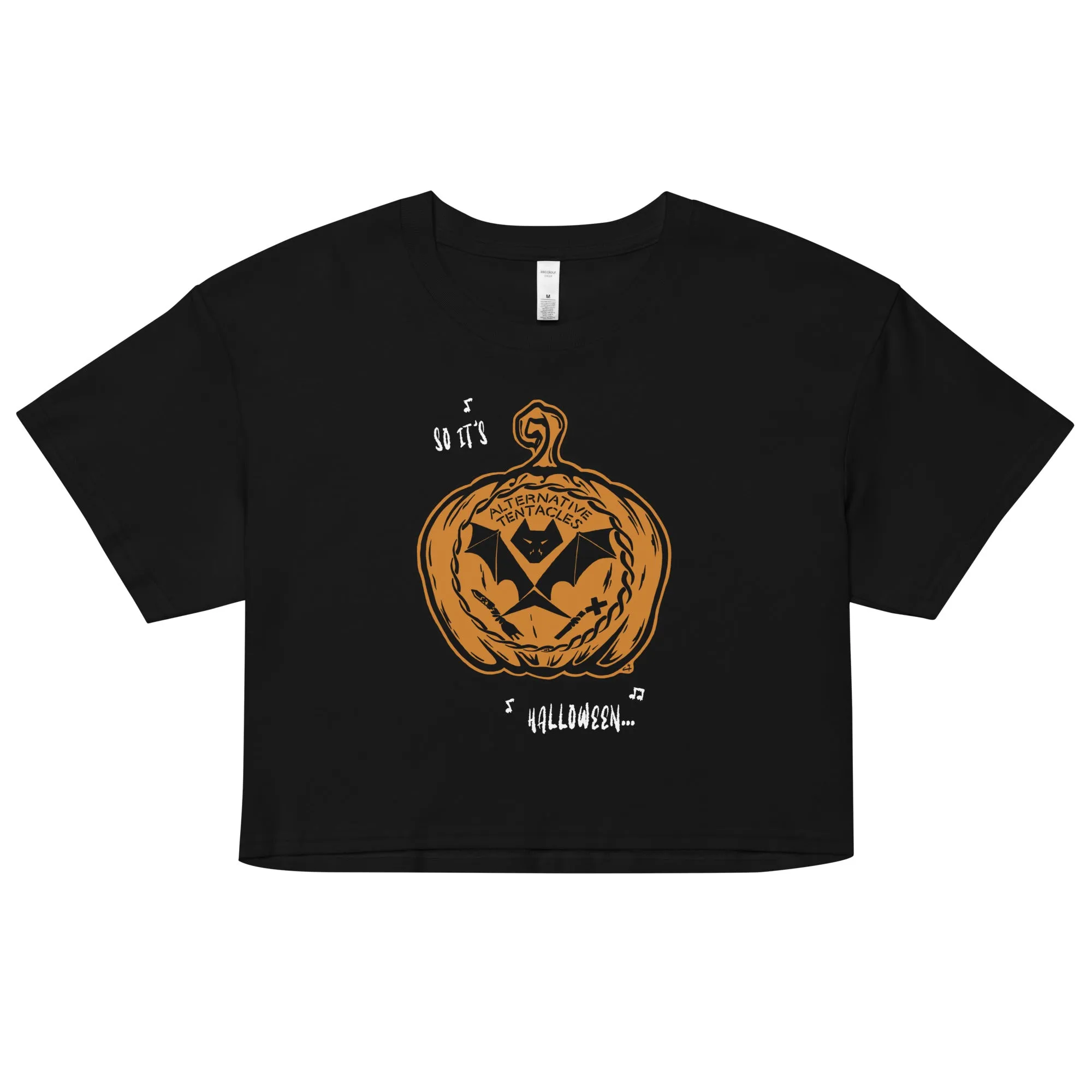 AT Pumpkin Bat Black Crop Top