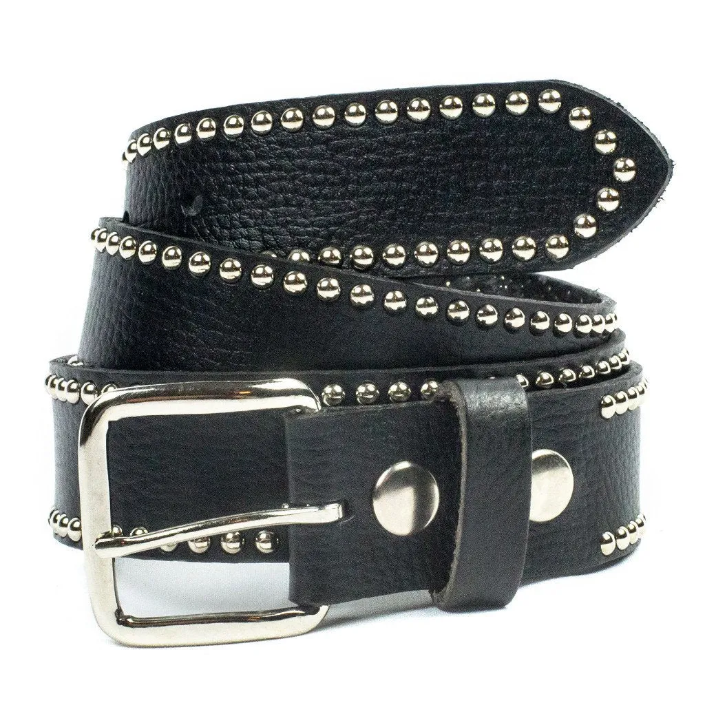 Black Leather Belt w/ Silver Studded Edge