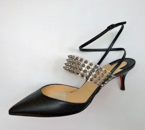 Christian Louboutin Levita 55 Black Embossed Croc PVC Studs Ankle Strap Heels