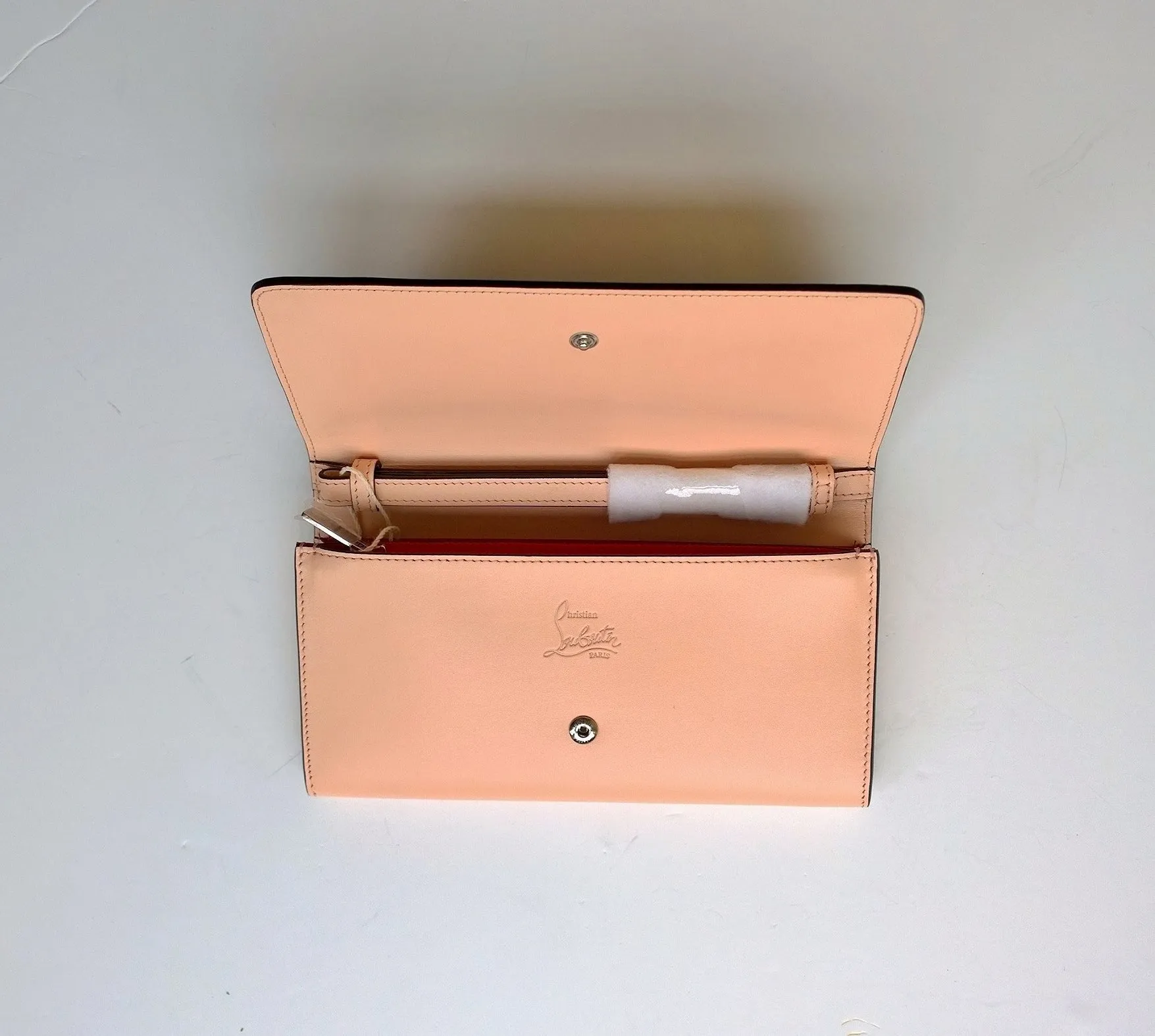 Christian Louboutin Macaron Flap Wallet clutch purse Poudre Pink Silver wrist strap bag Panettone