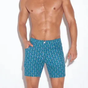 Code 22 slim fit 5" stretch short 9712 geometric blue