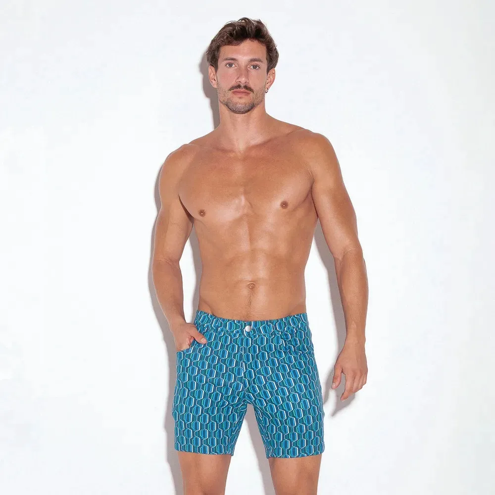 Code 22 slim fit 5" stretch short 9712 geometric blue