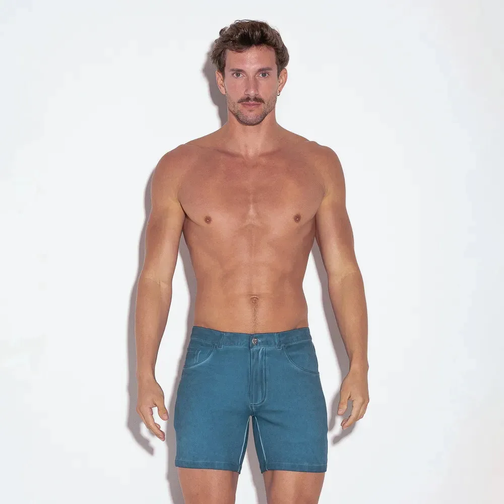 Code 22 vintage slim fit 5" stretch short 9712V petrol blue