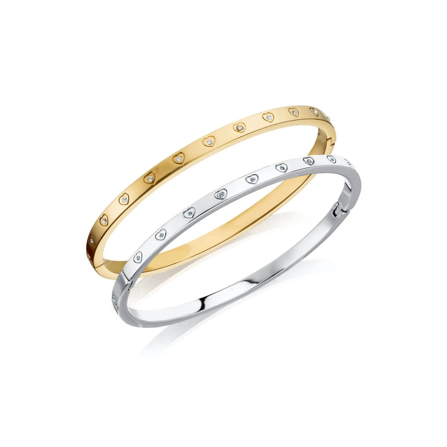 Crystal Heart Bangle Bundle (Gold/Silver)