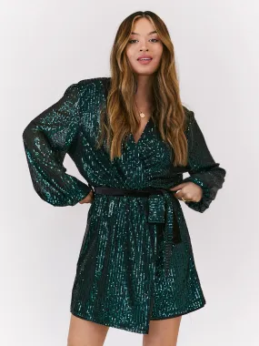 Dani Sequin Wrap Dress / Emerald Green