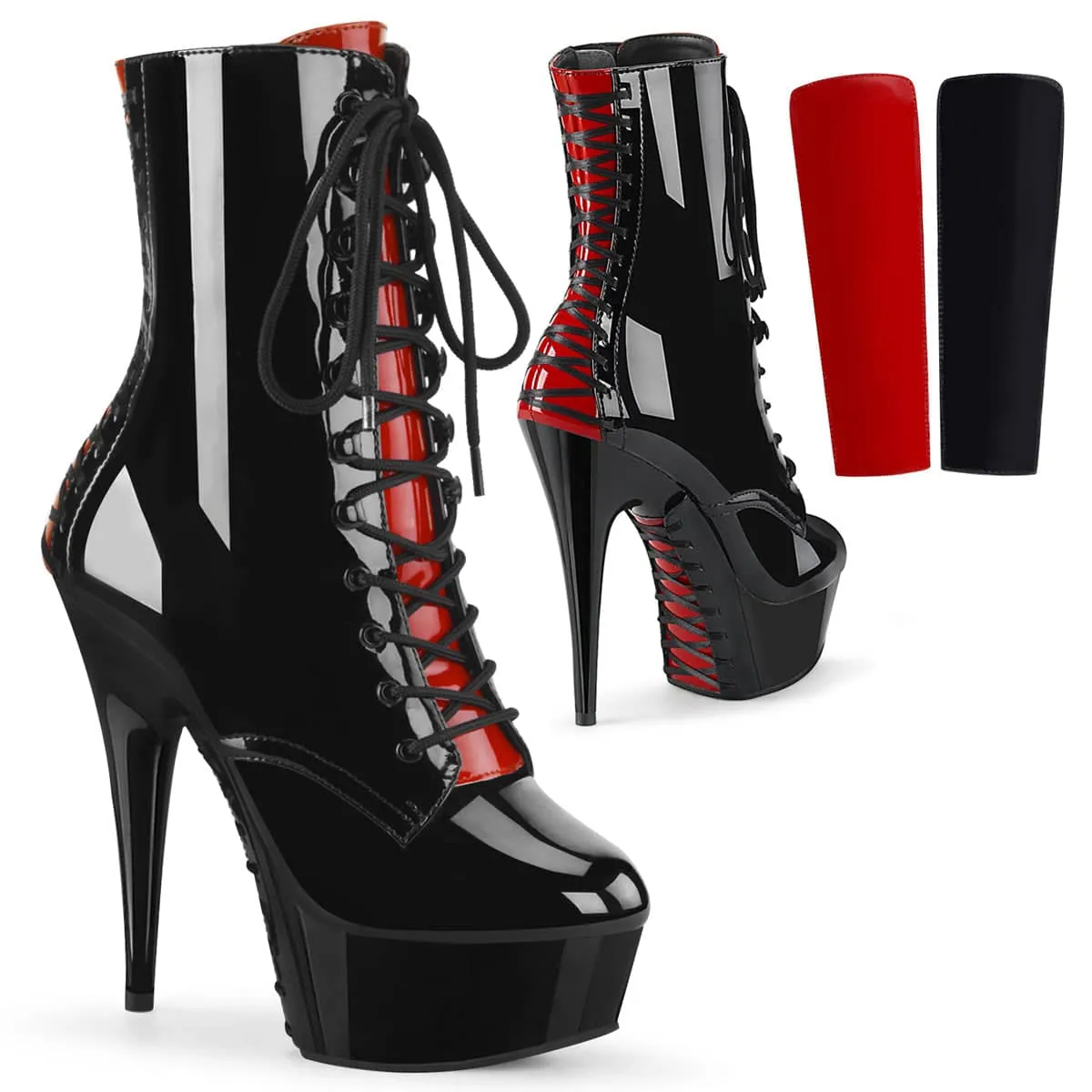 DELIGHT-1020FH Black & Red Calf High Boots