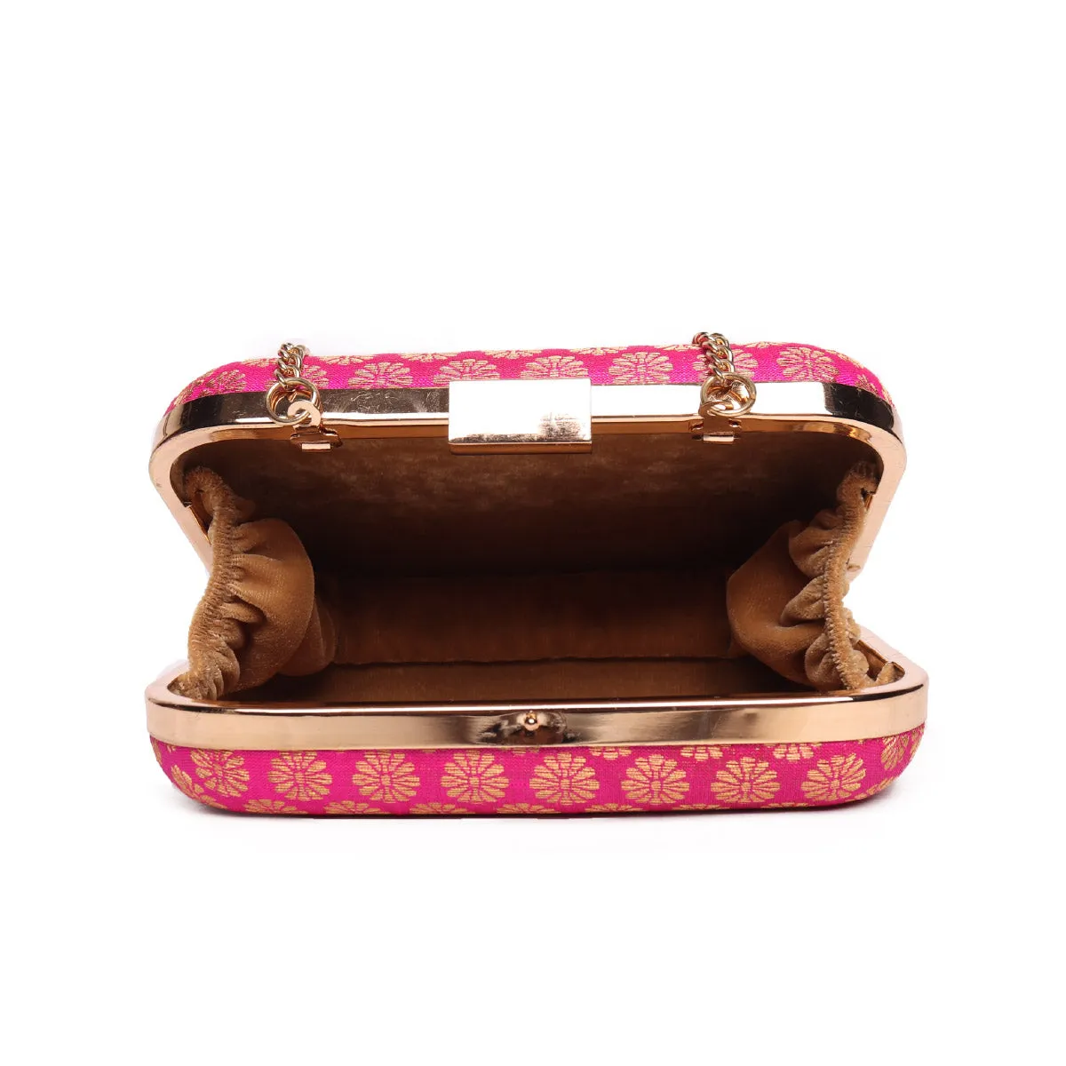 Embllished Pink Jewel Box Clutch With Sling Strap