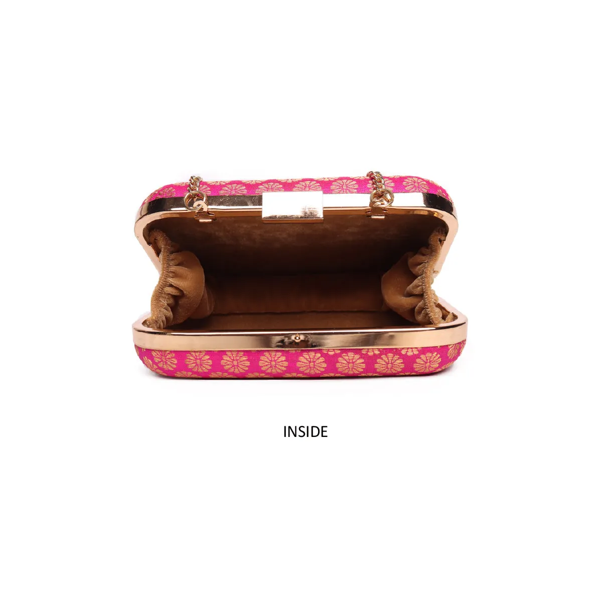 Embllished Pink Jewel Box Clutch With Sling Strap