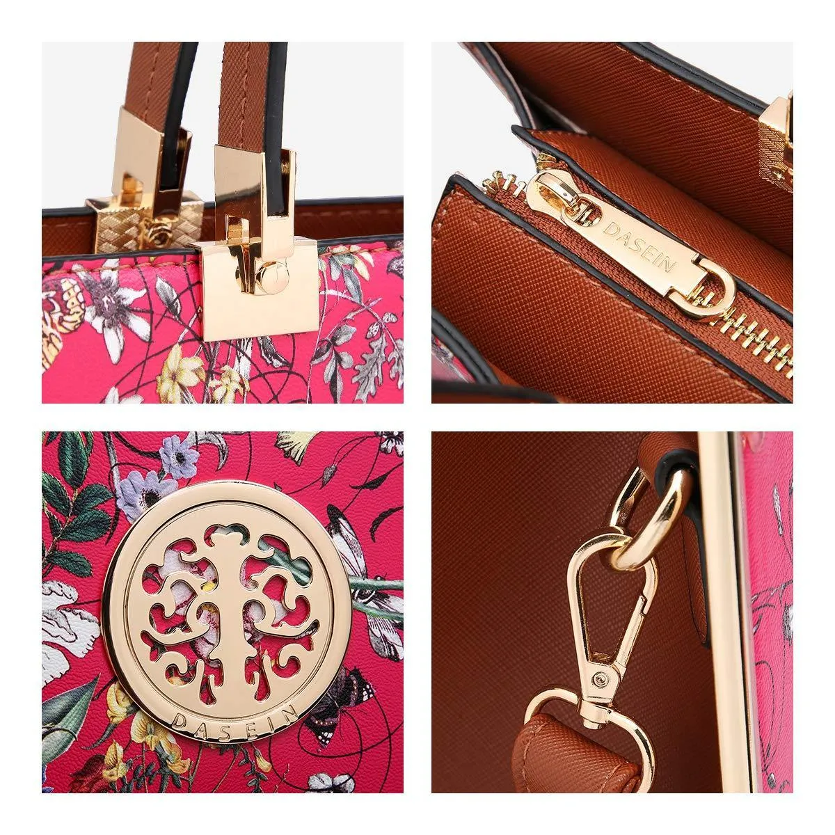 Floral Print Emblem Handbag with Matching Wallet