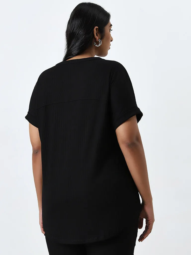 Gia Black Ribbed Textured Top