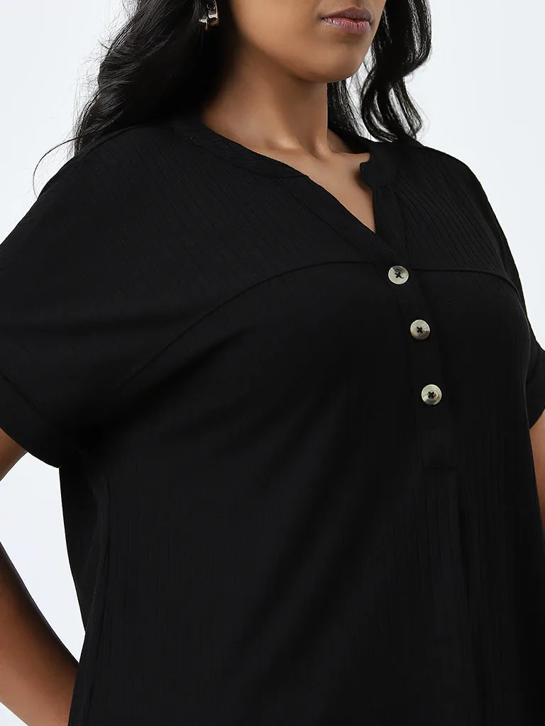 Gia Black Ribbed Textured Top