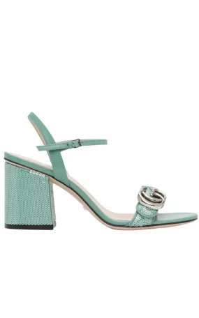 Green Sequin GG Marmont Mid Heeled Sandals