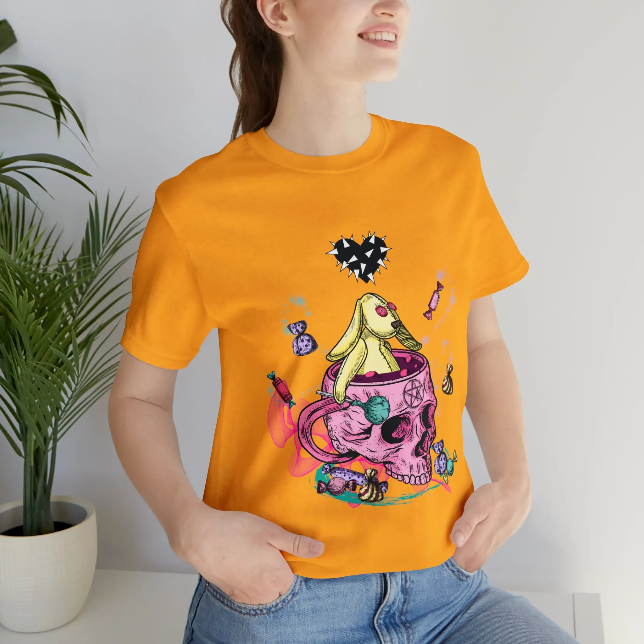 Halloween skull and bunny Unisex Jersey Short Sleeve Tee