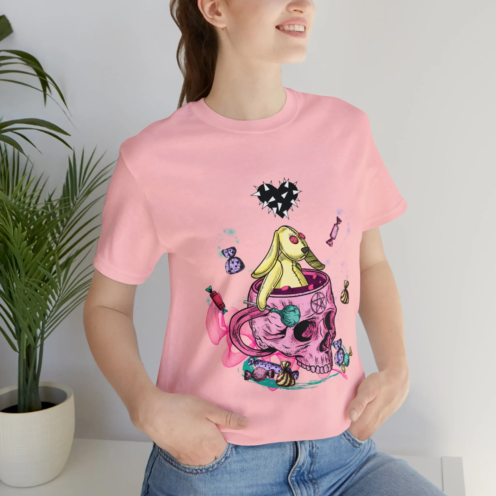 Halloween skull and bunny Unisex Jersey Short Sleeve Tee