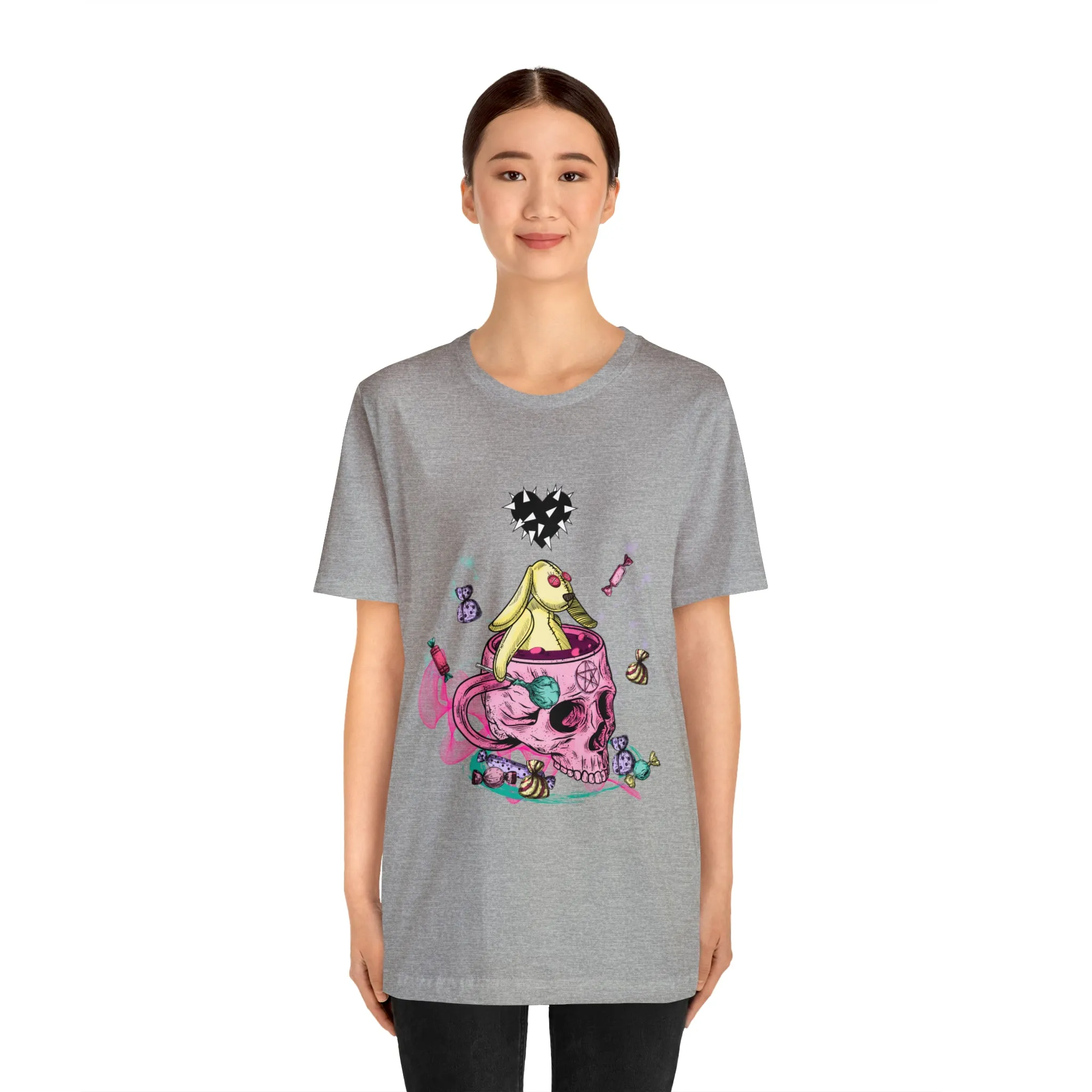 Halloween skull and bunny Unisex Jersey Short Sleeve Tee