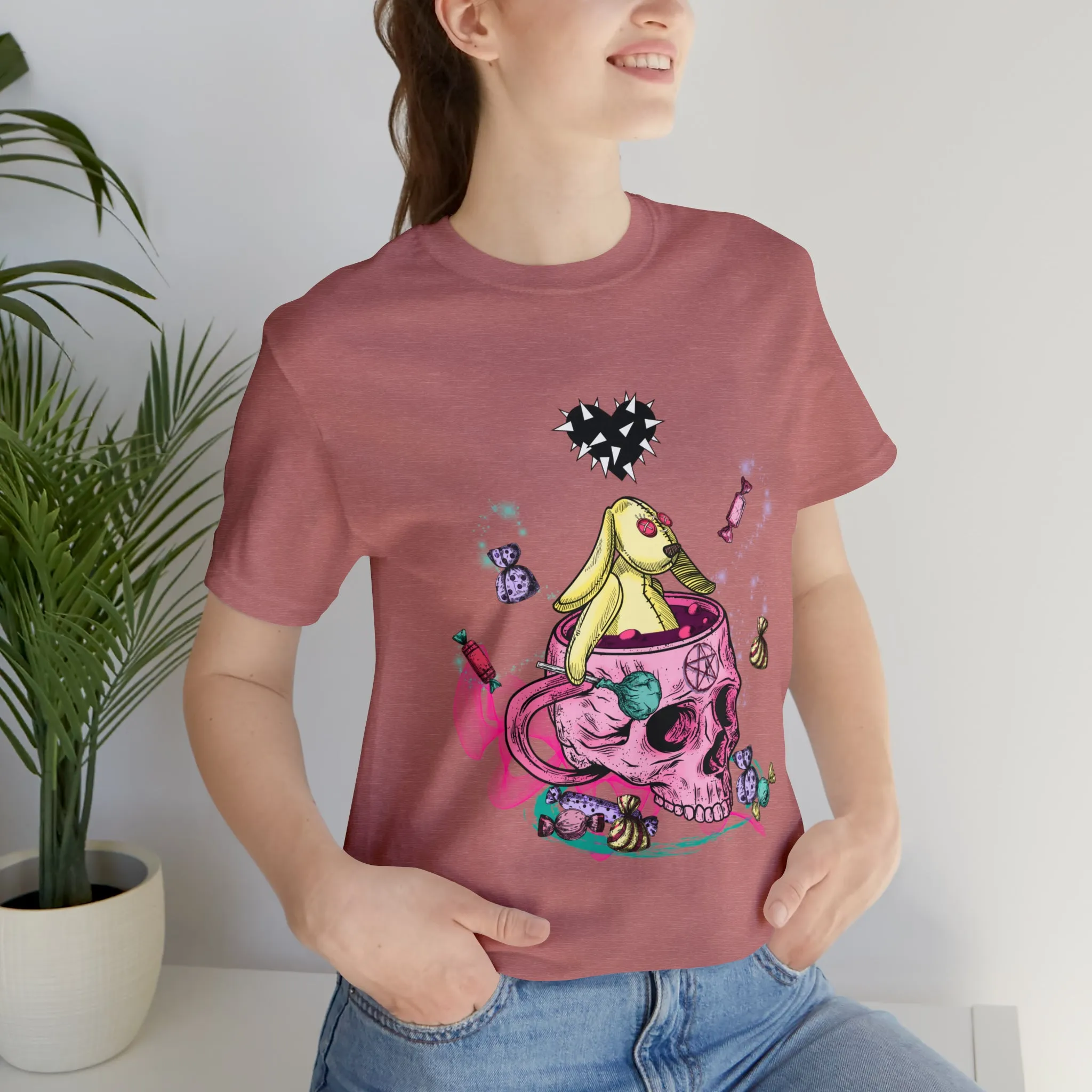 Halloween skull and bunny Unisex Jersey Short Sleeve Tee