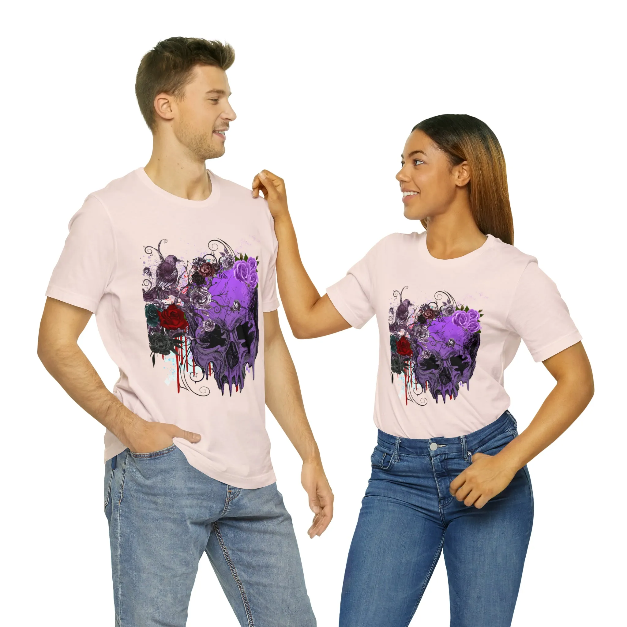 Halloween skull purple Unisex Jersey Short Sleeve Tee