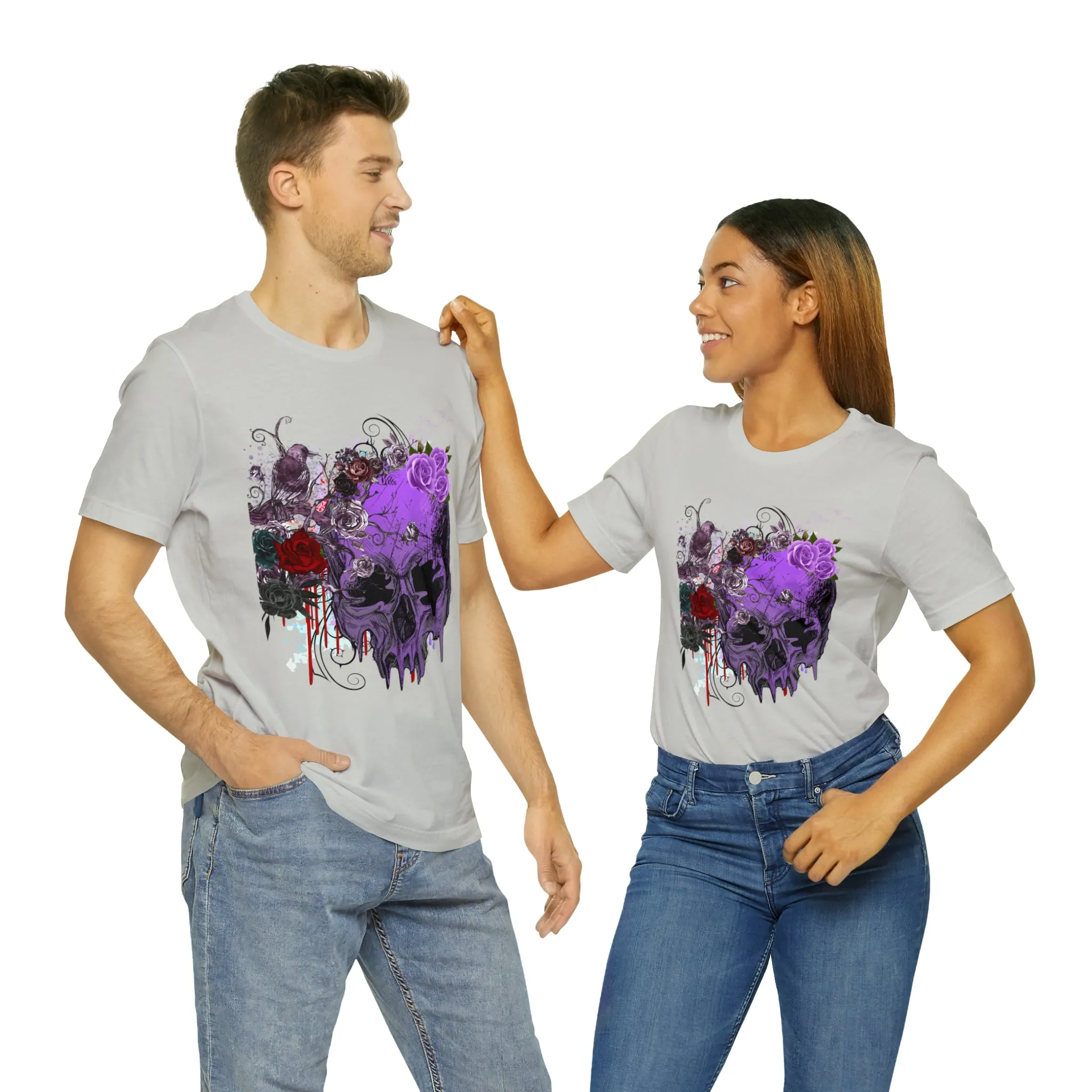 Halloween skull purple Unisex Jersey Short Sleeve Tee