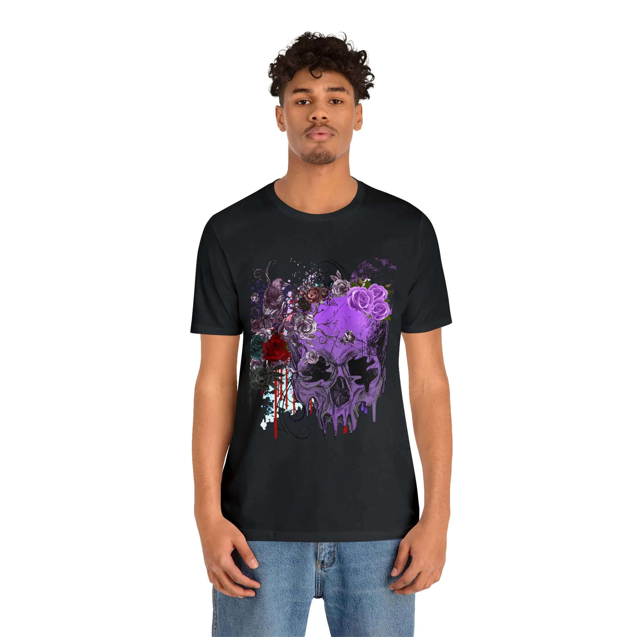 Halloween skull purple Unisex Jersey Short Sleeve Tee