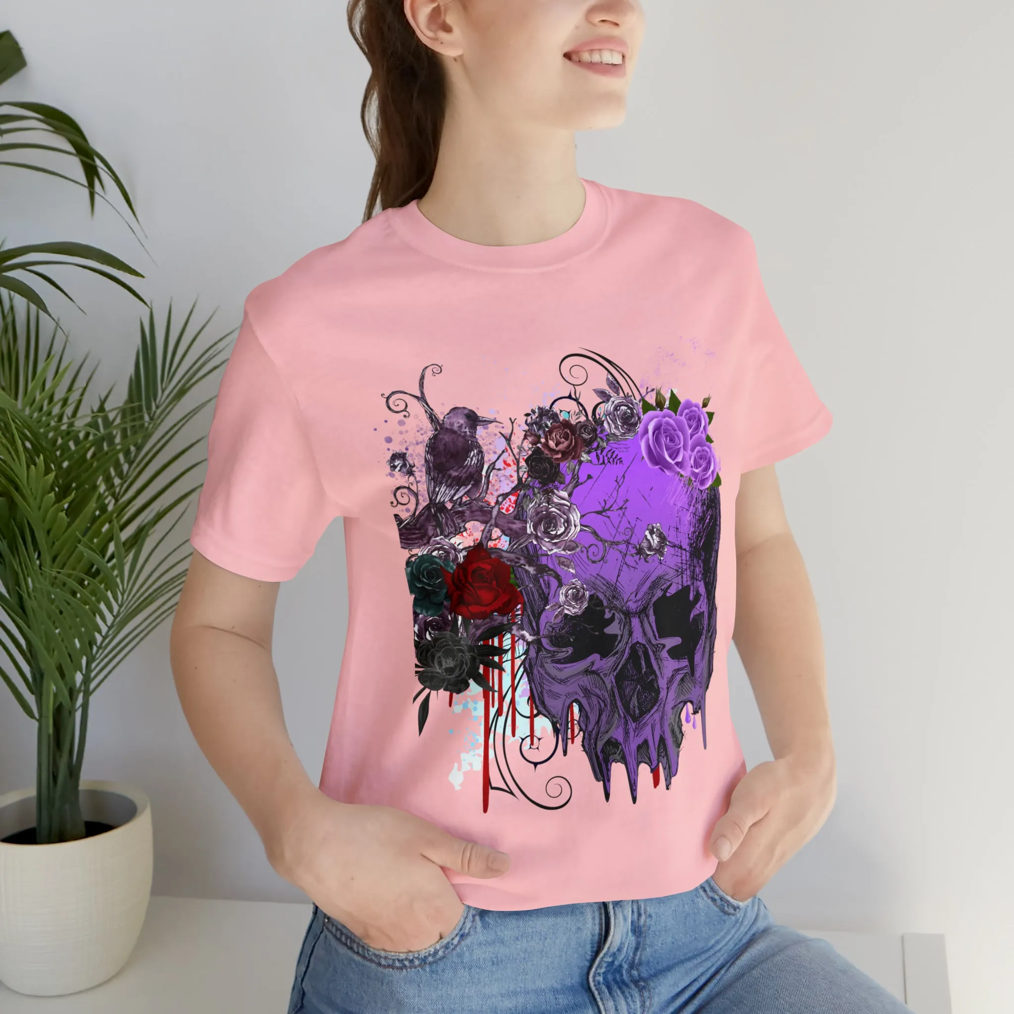 Halloween skull purple Unisex Jersey Short Sleeve Tee