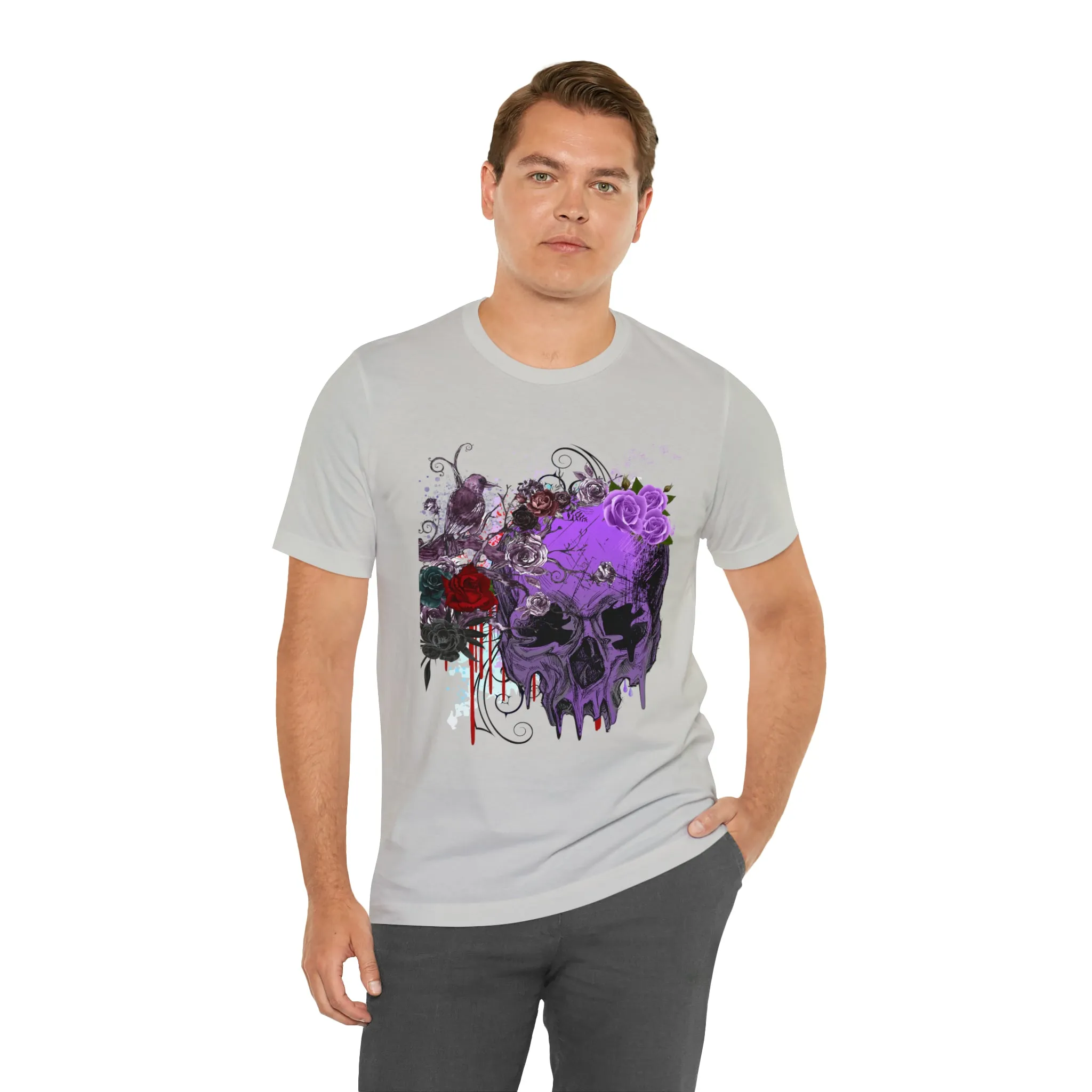 Halloween skull purple Unisex Jersey Short Sleeve Tee