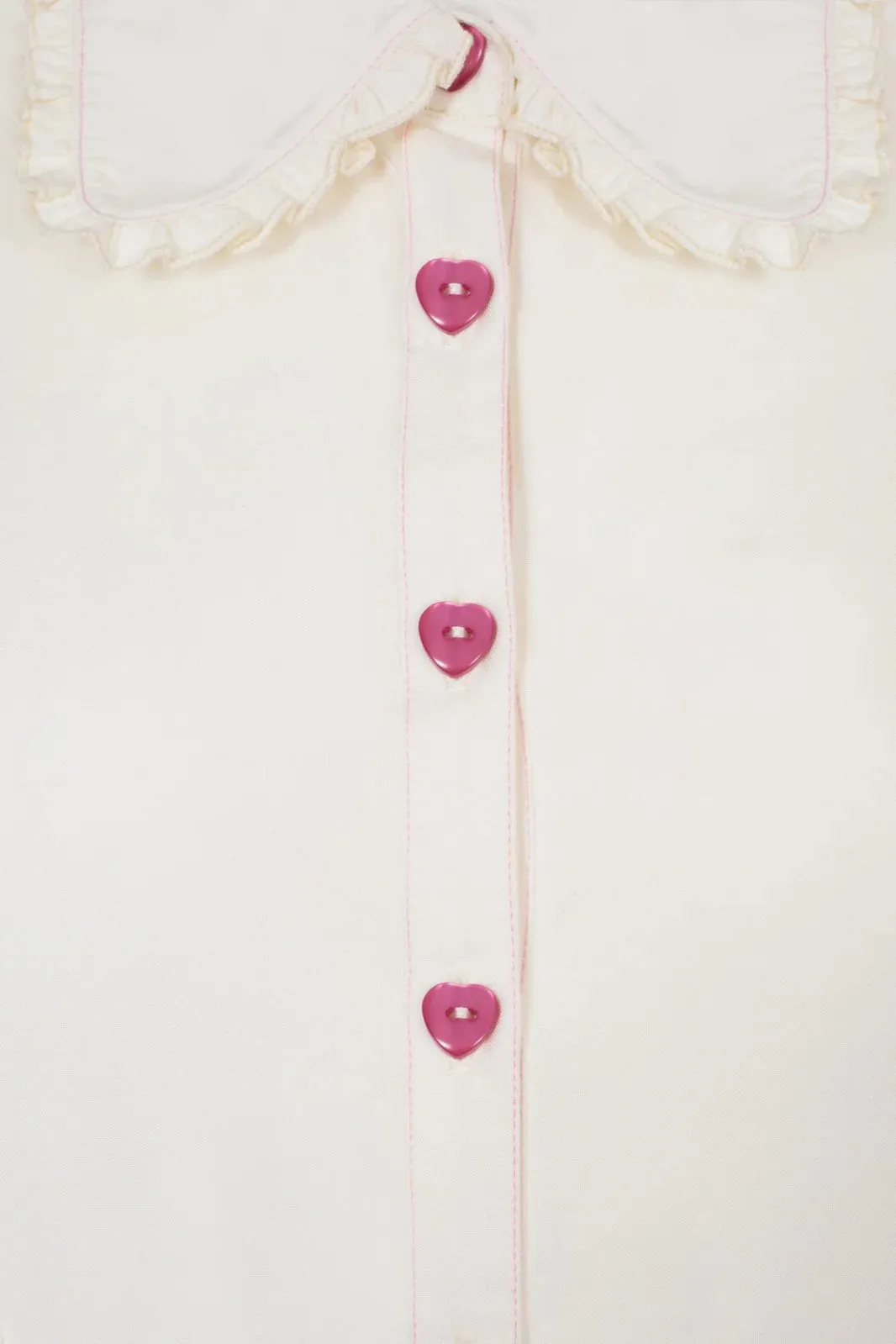 Hell Bunny Molly Blouse Ivory with Pink Heart Buttons