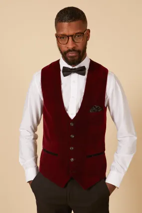 HUDSON - Wine Velvet Jacquard Waistcoat