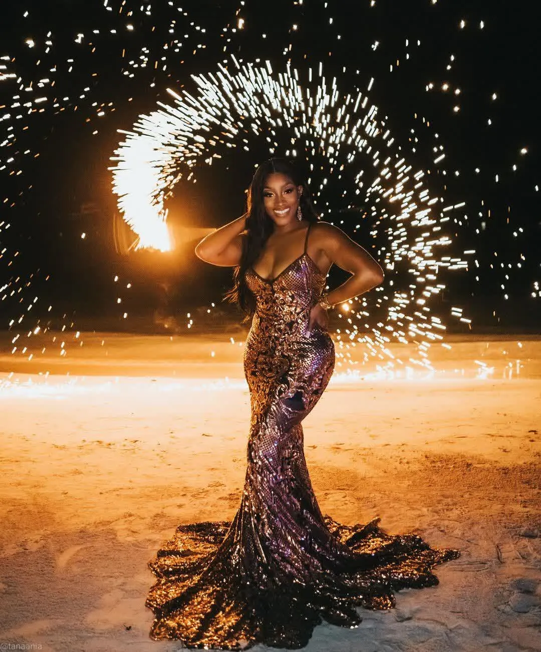 JadorAmani sequin spaghetti strap mermaid gown