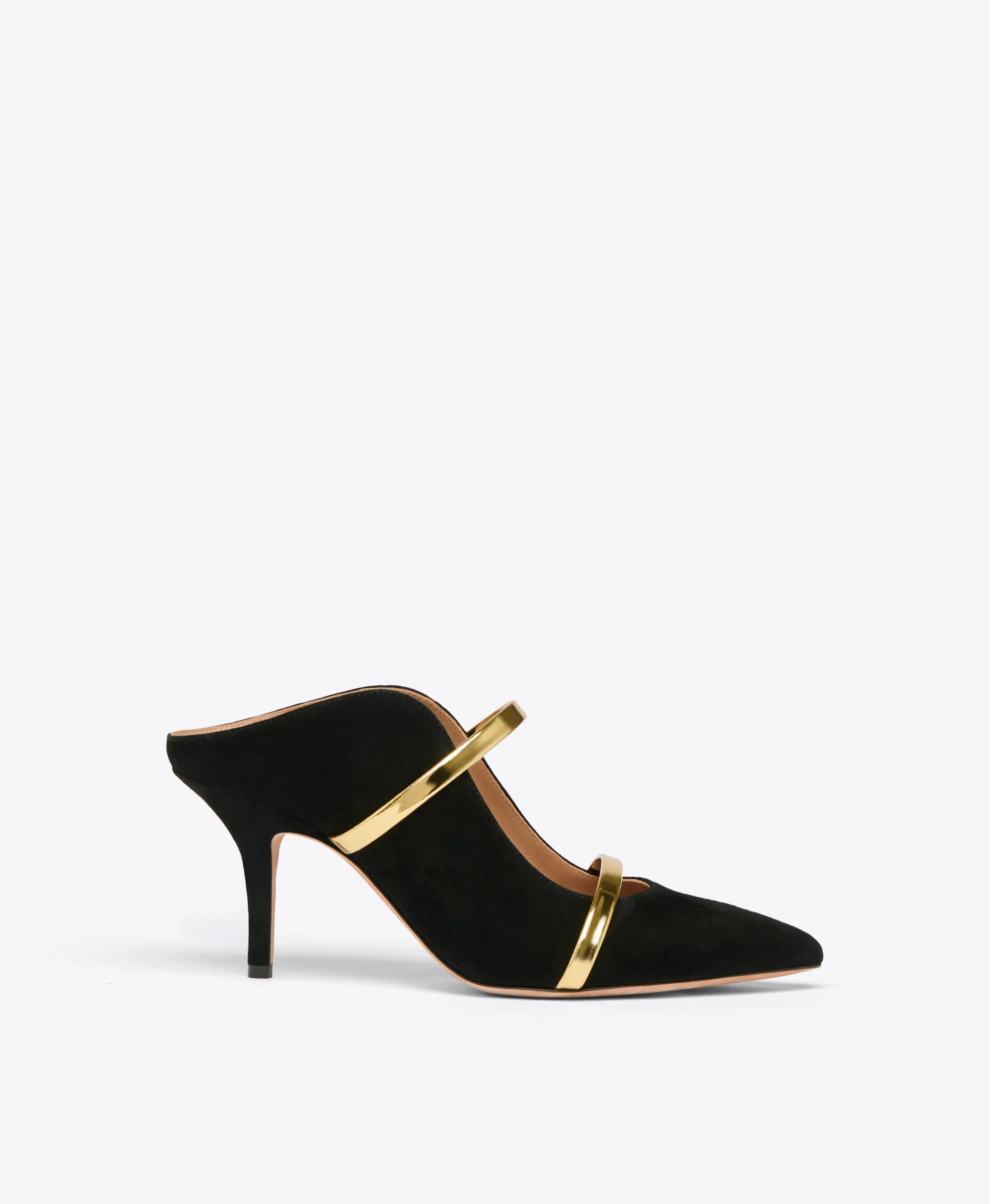 Maureen 70 Black & Gold Suede Mules