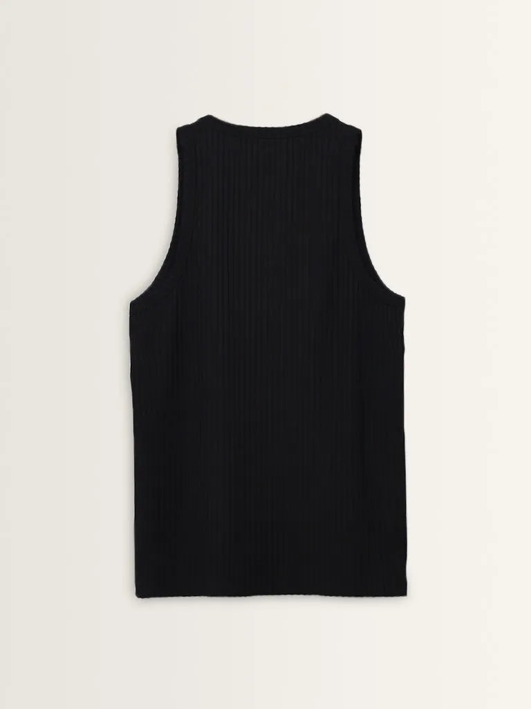 Nuon Black Ribbed Slim-Fit T-Shirt