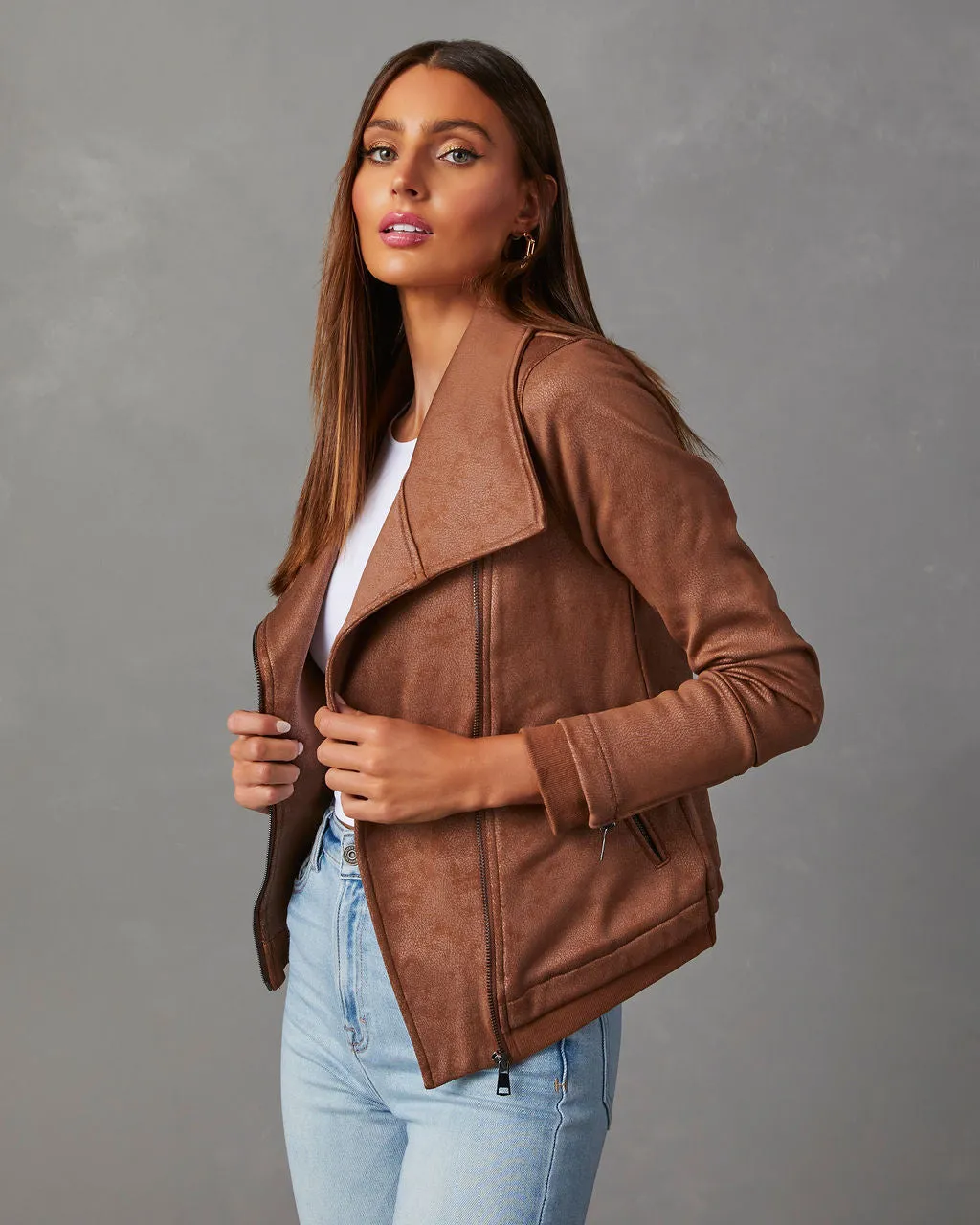 Slick Chick Coated Faux Leather Moto Jacket