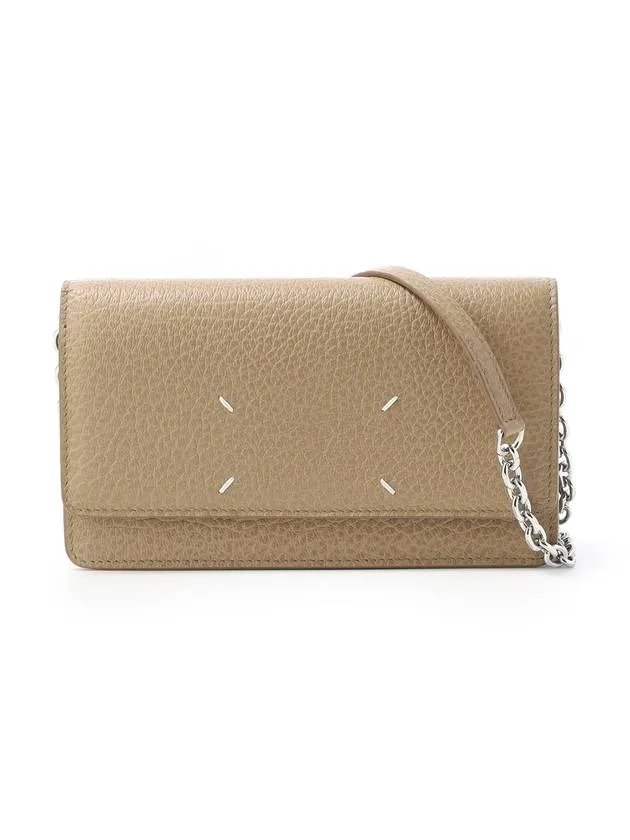 Stitch Large Chain Long Wallet Beige