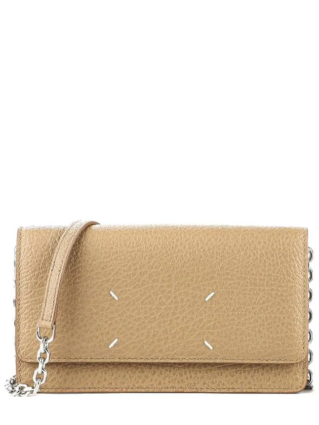 Stitch Large Chain Long Wallet Beige