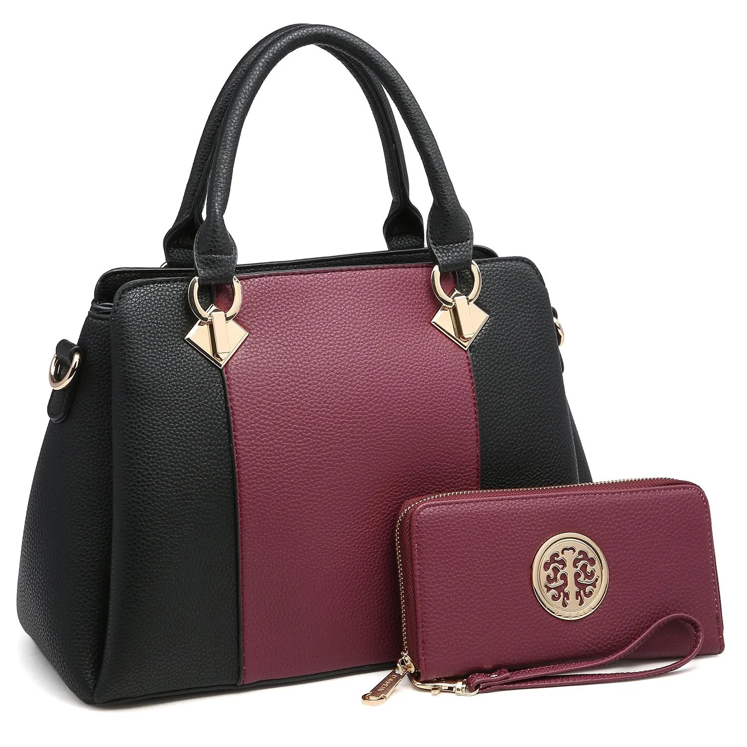 Two-Tone Satchel with Matching Wallet