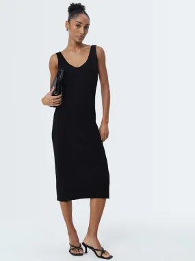 Wardrobe Black Ribbed Design Bodycon Dress