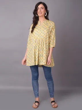 Winter Wear - Women Mustard Geometric Printed Tunic