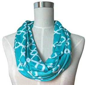 Womens Interlocking Chain Square Pattern Scarf w/ Zipper Pocket - Pop Fashion (Teal)