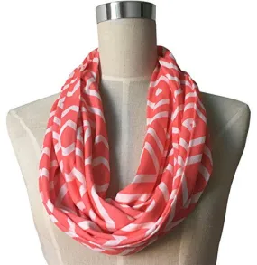 Womens Square Inside of Square Pattern Scarf w/ Zipper Pocket - Pop Fashion (Coral)