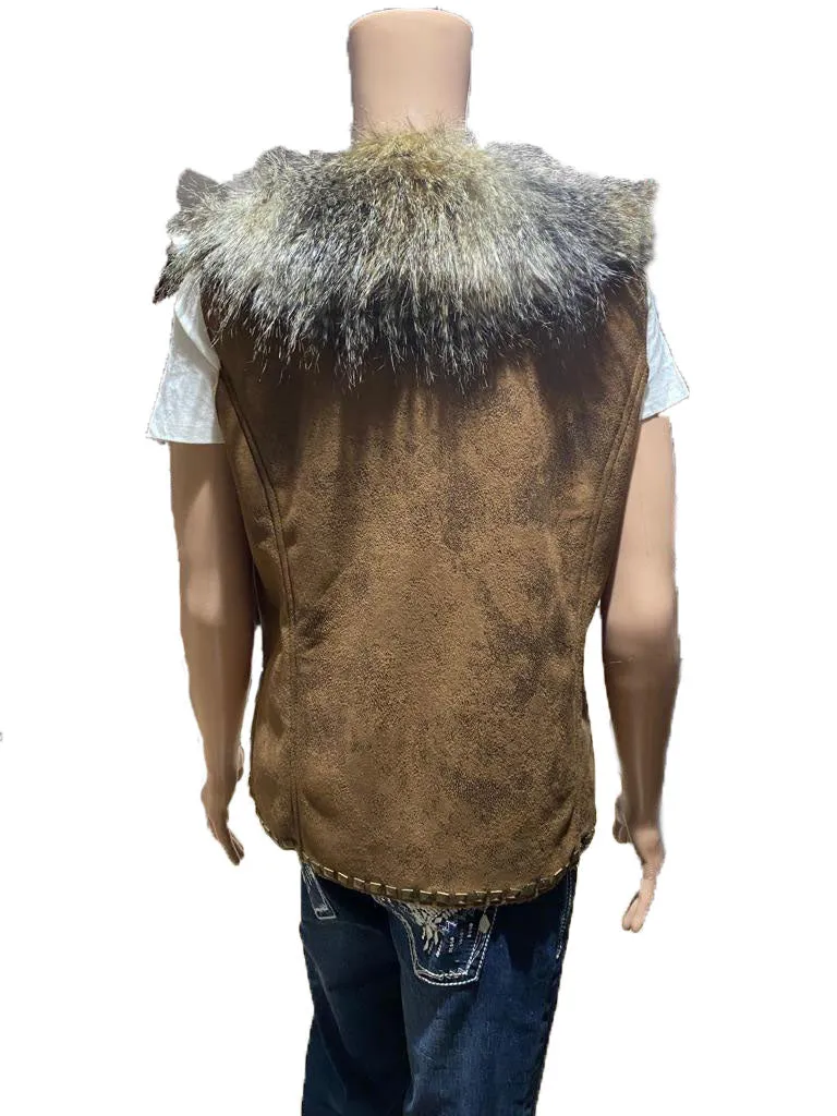 Women's Suede vest with removable Fur-Brown (2A338)